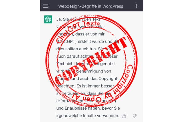 Copyright ChatGPT Stempel über Text