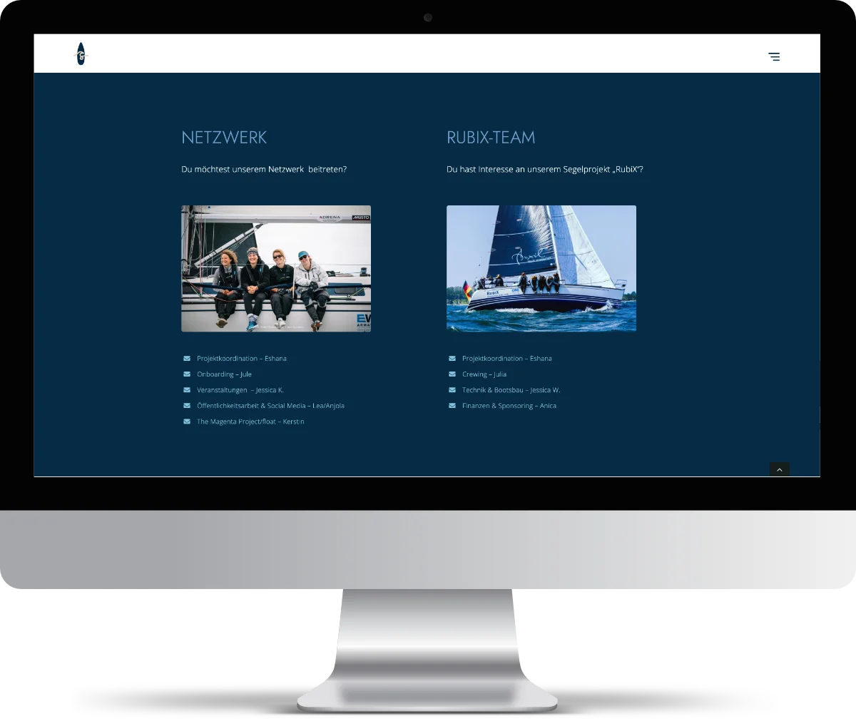 Desktop mit Ausschnitt der Kontaktseite der Offshoreseglerinnen zum Vernetzen
